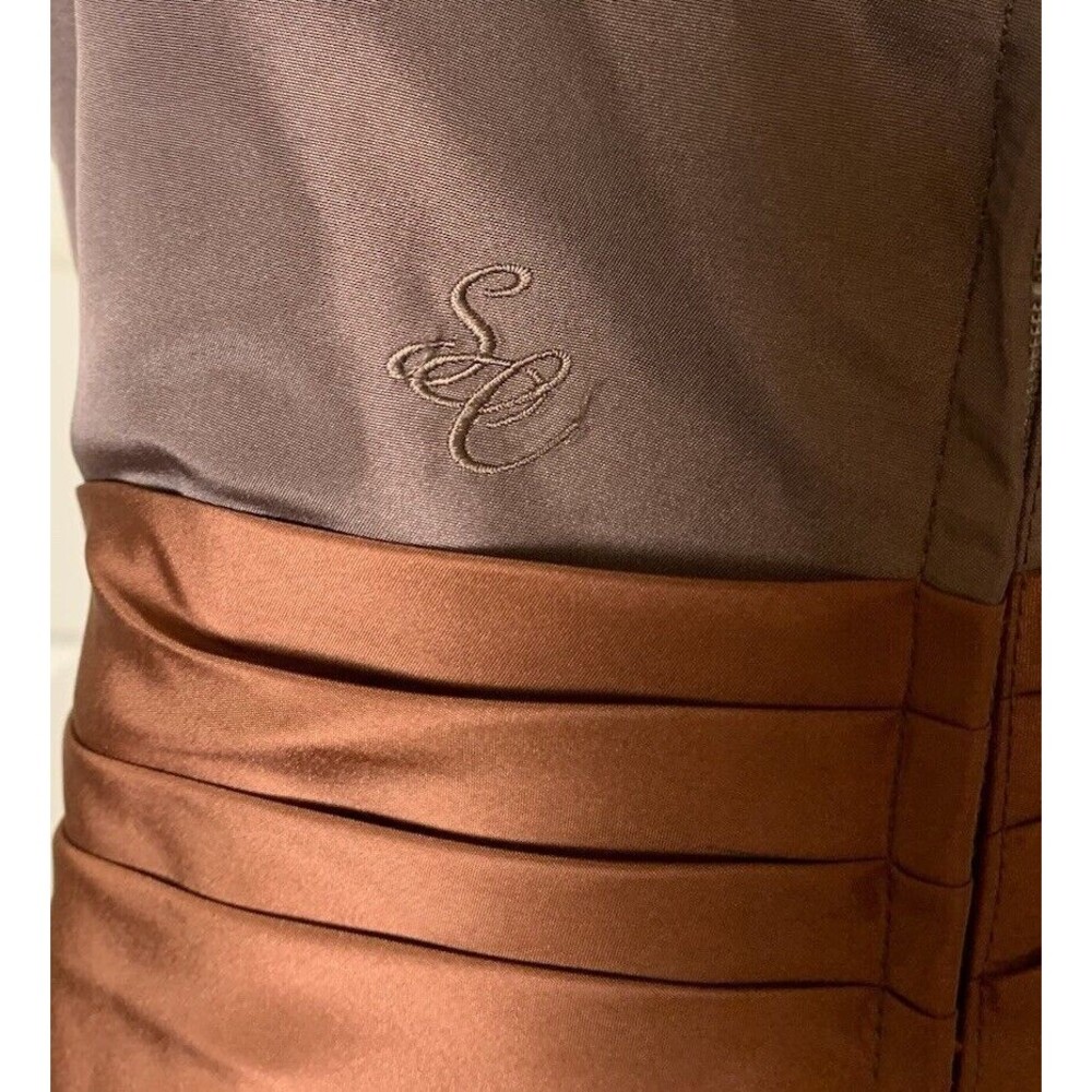 Simone Carvalli Dress Brown Woodland Forest Fairy Ruched Floral Appliqué Size 12 - Picture 6 of 16